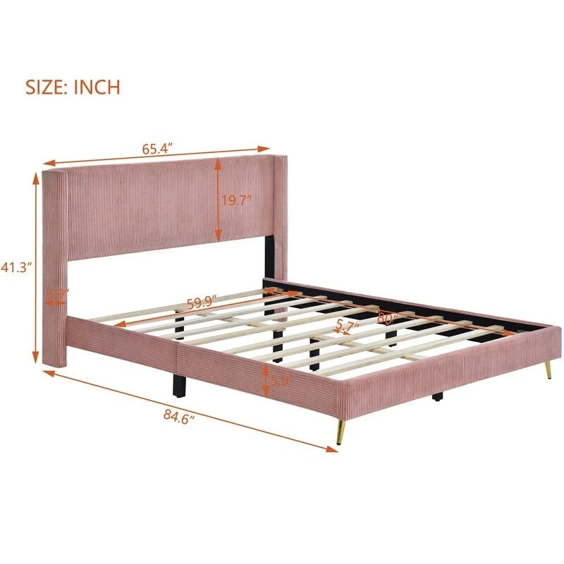 Elegant Upholstered Wood Platform Bed with Upholstered Headboard
