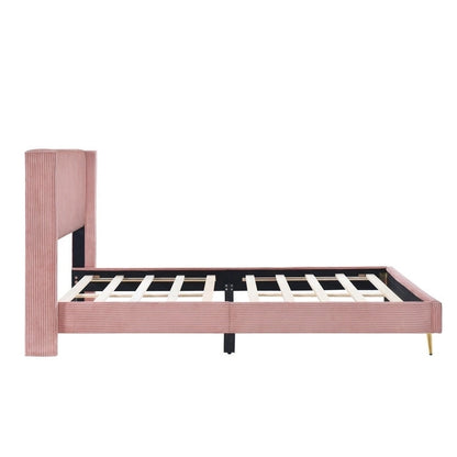 Elegant Upholstered Wood Platform Bed with Upholstered Headboard