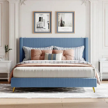 Elegant Upholstered Wood Platform Bed with Upholstered Headboard