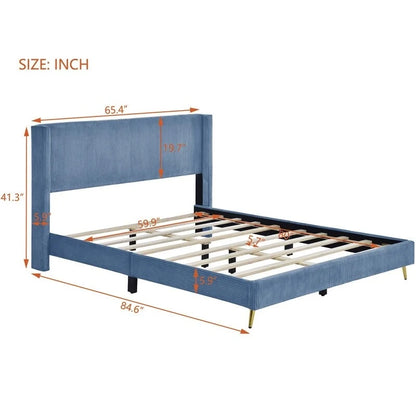 Elegant Upholstered Wood Platform Bed with Upholstered Headboard