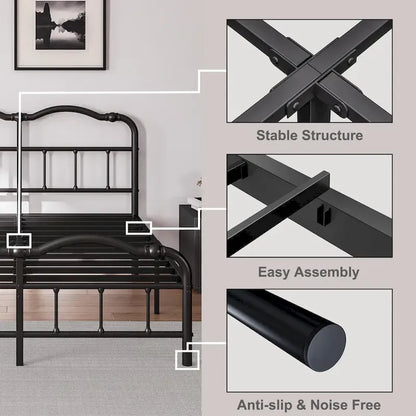 14 In High Heavy Duty Metal Bed Frame with Vintage Style, Supports Up To 2500lbs, Easy Assembly and No Squeak