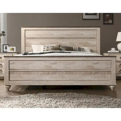 Roundhill Furniture Imerland Contemporary White Wash Finish 5-Piece Bedroom Set, Queen