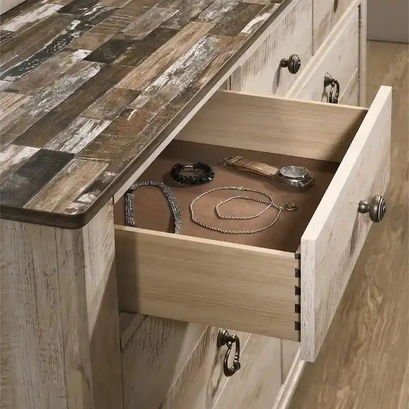 Roundhill Furniture Imerland Contemporary White Wash Finish 5-Piece Bedroom Set, Queen