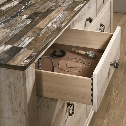 Roundhill Furniture Imerland Contemporary White Wash Finish 5-Piece Bedroom Set, Queen