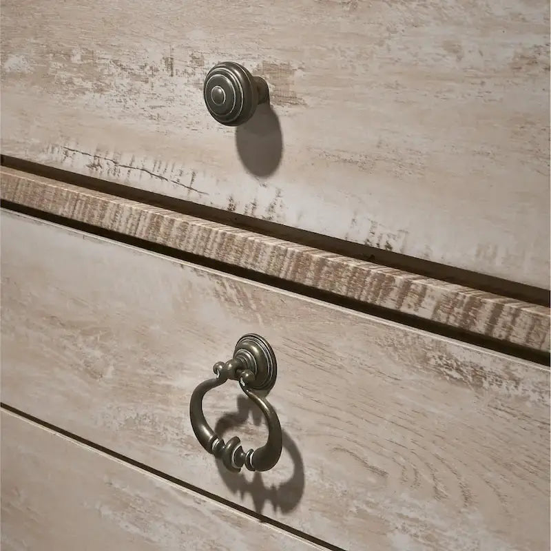 Roundhill Furniture Imerland Contemporary White Wash Finish 5-Piece Bedroom Set, Queen