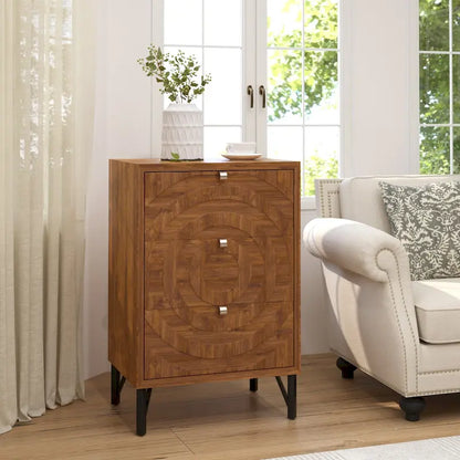 COSIEST Solid Wood Brown Nightstands w Drawers