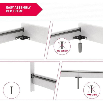 Mixoy Bed Frame with Smart RGB LED Lights Button Tufted Headboard PVC Fabric Upholstered Platform No Box Spring Needed