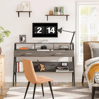 Computer Writing Desk with 2 Drawers and Storage Shelf, Monitor Stand