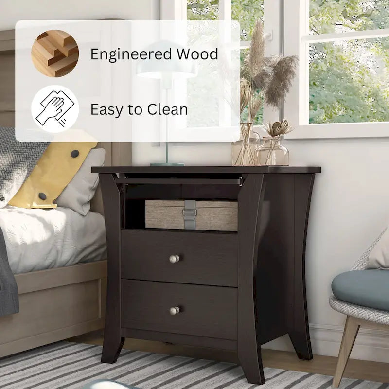 Mendolla Transitional Wood 2-Drawer Nightstand with Shelf by Furniture of America