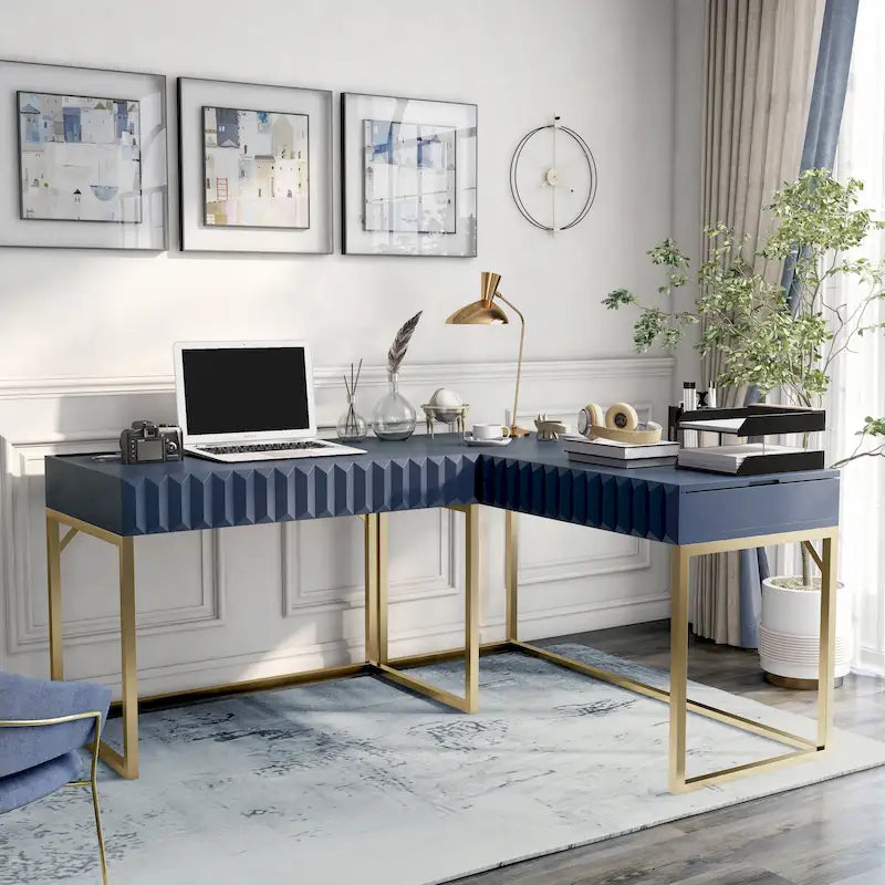 Bird Glam Metal Lift-top L-Shaped Computer Desk with USBs by Furniture of America