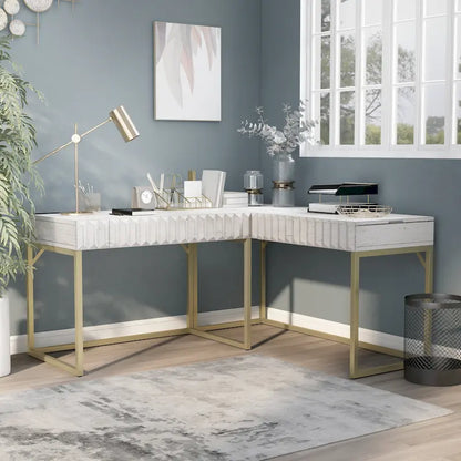 Bird Glam Metal Lift-top L-Shaped Computer Desk with USBs by Furniture of America