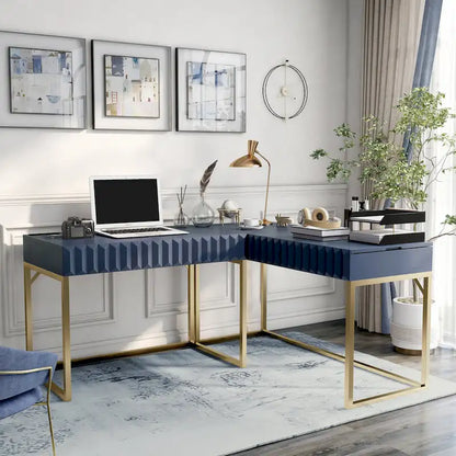 Bird Glam Metal Lift-top L-Shaped Computer Desk with USBs by Furniture of America