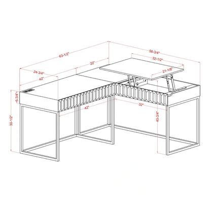 Bird Glam Metal Lift-top L-Shaped Computer Desk with USBs by Furniture of America