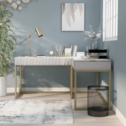 Bird Glam Metal Lift-top L-Shaped Computer Desk with USBs by Furniture of America
