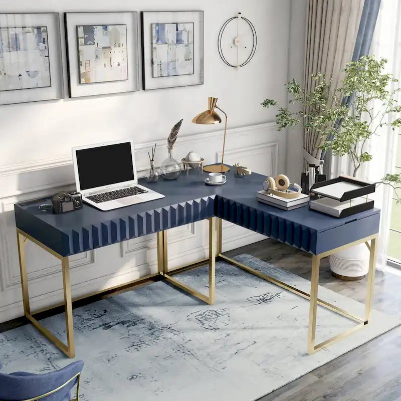 Bird Glam Metal Lift-top L-Shaped Computer Desk with USBs by Furniture of America