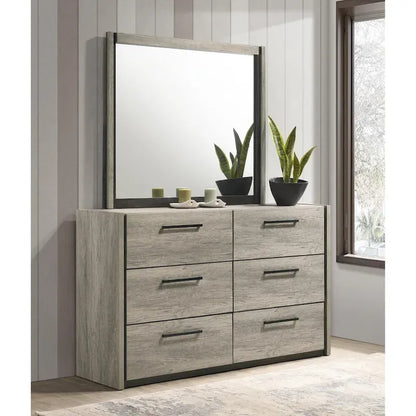 Roundhill Furniture Lenca LED Wallbed with Nightstands, Dresser, Mirror, and Chest - Weathered Gray