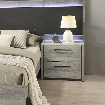 Roundhill Furniture Lenca LED Wallbed with Nightstands, Dresser, Mirror, and Chest - Weathered Gray