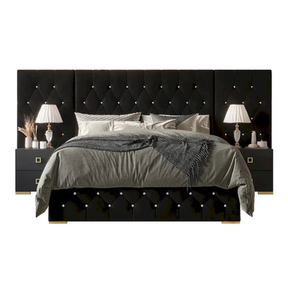 CraftPorch 3 Piece Bedroom Nightstands Set Luxurious Velvet Tufted Platform Bed
