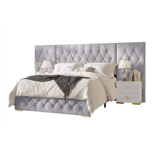 CraftPorch 3 Piece Bedroom Nightstands Set Luxurious Velvet Tufted Platform Bed