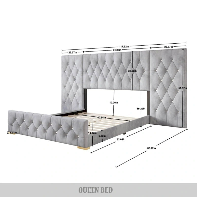 CraftPorch 3 Piece Bedroom Nightstands Set Luxurious Velvet Tufted Platform Bed