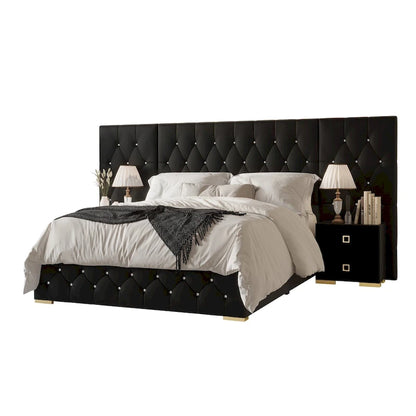 CraftPorch 3 Piece Bedroom Nightstands Set Luxurious Velvet Tufted Platform Bed