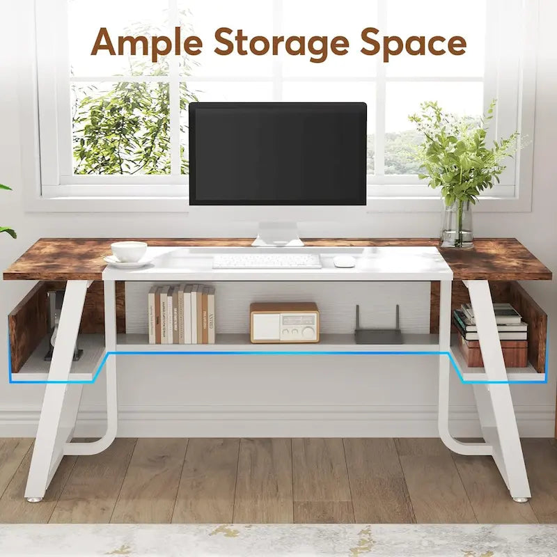 63 Inches Large Executive Desk with Bottom Shelves