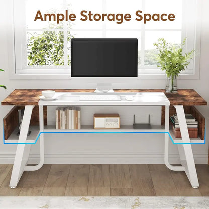 63 Inches Large Executive Desk with Bottom Shelves