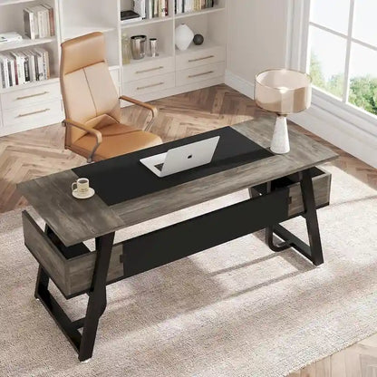 63 Inches Large Executive Desk with Bottom Shelves