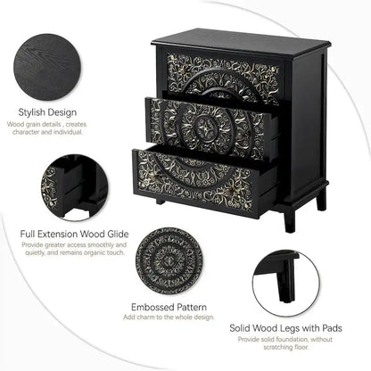 COZAYH Farmhouse Fully-Assembled Nightstand with 2-Drawer, Flower Motif End Table for Small Spaces, French Country