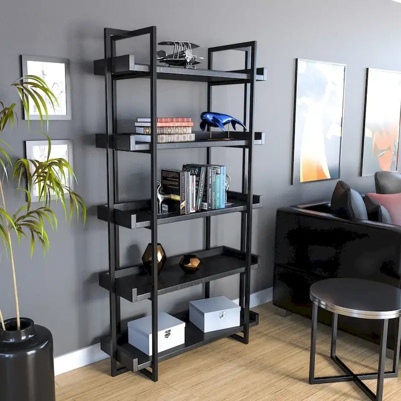 Ganesh Rustic Black Metal 5-Tier Ladder Shelf by Carbon Loft
