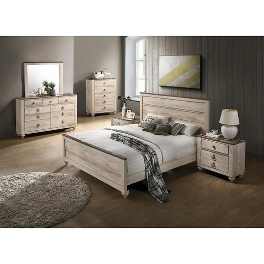 Roundhill Furniture Imerland Contemporary White Wash King 6-piece Bedroom Set