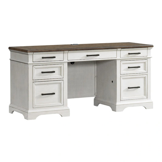 Drake Home Office 66 Wide Credenza, Rustic White & French Oak