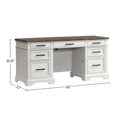 Drake Home Office 66 Wide Credenza, Rustic White & French Oak