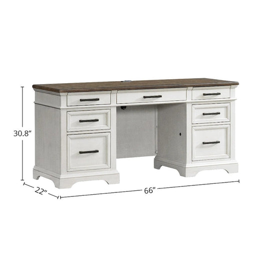 Drake Home Office 66 Wide Credenza, Rustic White & French Oak