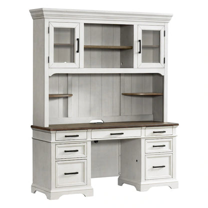 Drake Home Office 66 Wide Credenza, Rustic White & French Oak