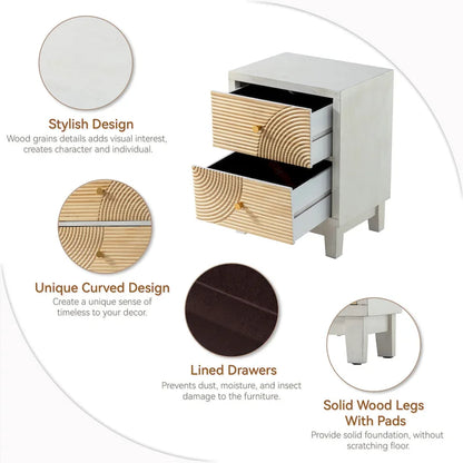 COZAYH 3-DrawerFarmhouseDresserwith Handicraft Wood Ring Motif, Rustic Nightstand Wooden Finish, Boho, Natural Wood