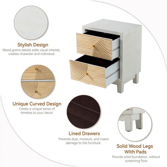 COZAYH 3-DrawerFarmhouseDresserwith Handicraft Wood Ring Motif, Rustic Nightstand Wooden Finish, Boho, Natural Wood