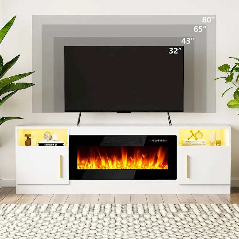 Bossin 70 Fireplace TV Stand with 36 Electric Fireplace, TV Stand for TVs Up to 80, 16 Colors LED Lights/Entertainment Center