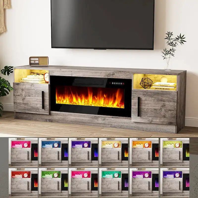 Bossin 70 Fireplace TV Stand with 36 Electric Fireplace, TV Stand for TVs Up to 80, 16 Colors LED Lights/Entertainment Center