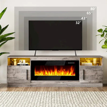 Bossin 70 Fireplace TV Stand with 36 Electric Fireplace, TV Stand for TVs Up to 80, 16 Colors LED Lights/Entertainment Center