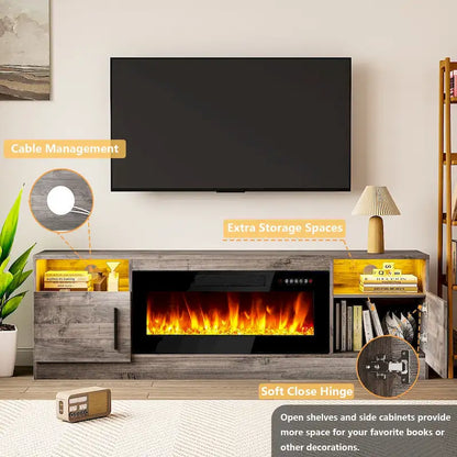 Bossin 70 Fireplace TV Stand with 36 Electric Fireplace, TV Stand for TVs Up to 80, 16 Colors LED Lights/Entertainment Center