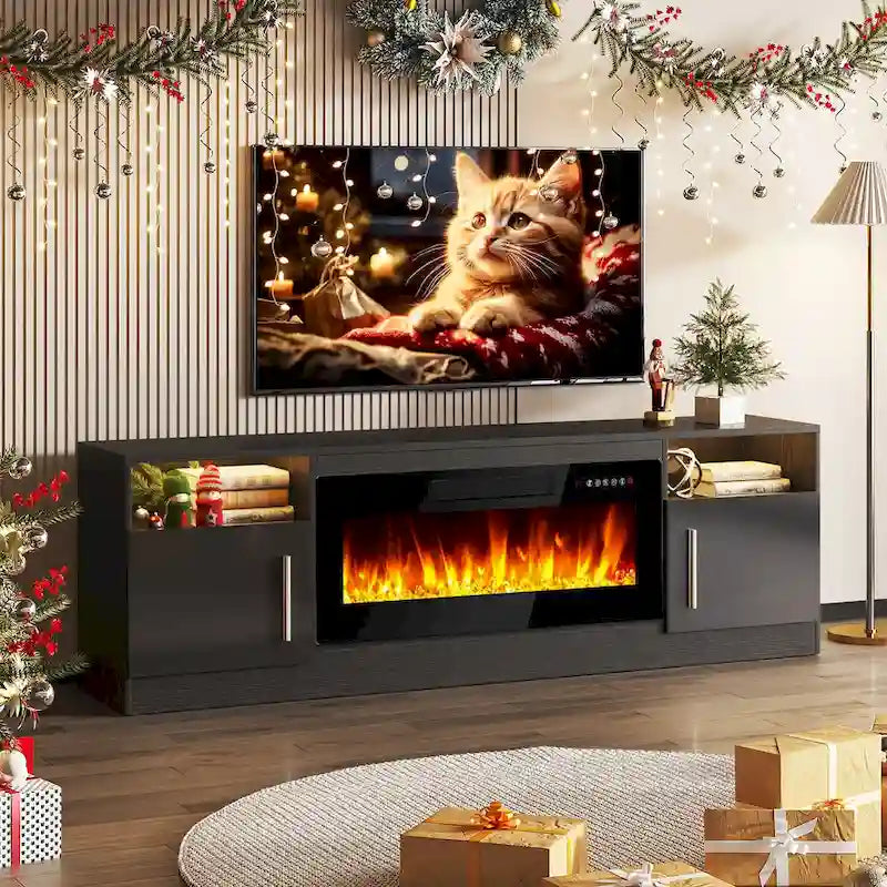 Bossin 70 Fireplace TV Stand with 36 Electric Fireplace, TV Stand for TVs Up to 80, 16 Colors LED Lights/Entertainment Center