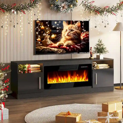 Bossin 70 Fireplace TV Stand with 36 Electric Fireplace, TV Stand for TVs Up to 80, 16 Colors LED Lights/Entertainment Center
