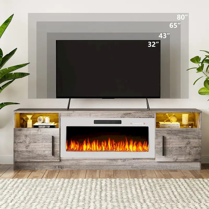 Bossin 70 Fireplace TV Stand with 36 Electric Fireplace, TV Stand for TVs Up to 80, 16 Colors LED Lights/Entertainment Center