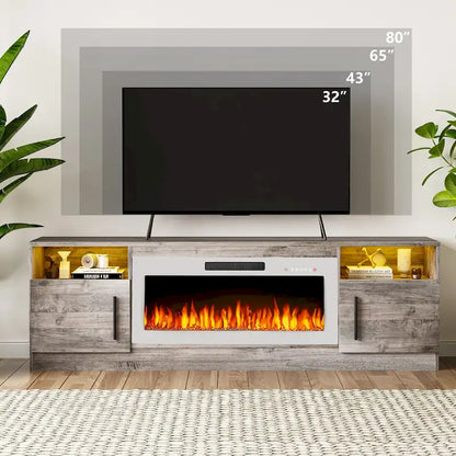 Bossin 70 Fireplace TV Stand with 36 Electric Fireplace, TV Stand for TVs Up to 80, 16 Colors LED Lights/Entertainment Center