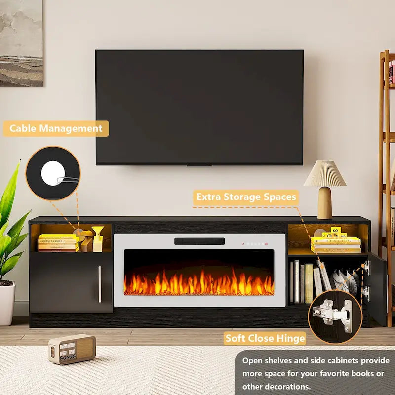 Bossin 70 Fireplace TV Stand with 36 Electric Fireplace, TV Stand for TVs Up to 80, 16 Colors LED Lights/Entertainment Center