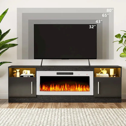 Bossin 70 Fireplace TV Stand with 36 Electric Fireplace, TV Stand for TVs Up to 80, 16 Colors LED Lights/Entertainment Center