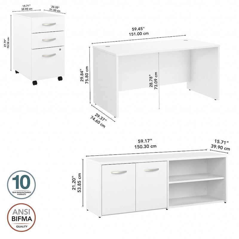 Studio C 60W Desk with Return and Cabinet by Bush Business Furniture
