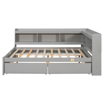 Full Bed with L-shaped Bookcases, Drawers ,Espresso