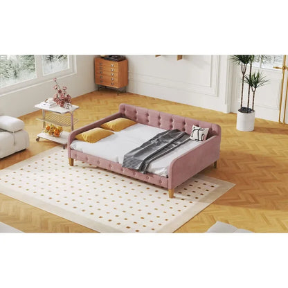 Full Size Upholstered Daybed with 4 Support Legs,Pink